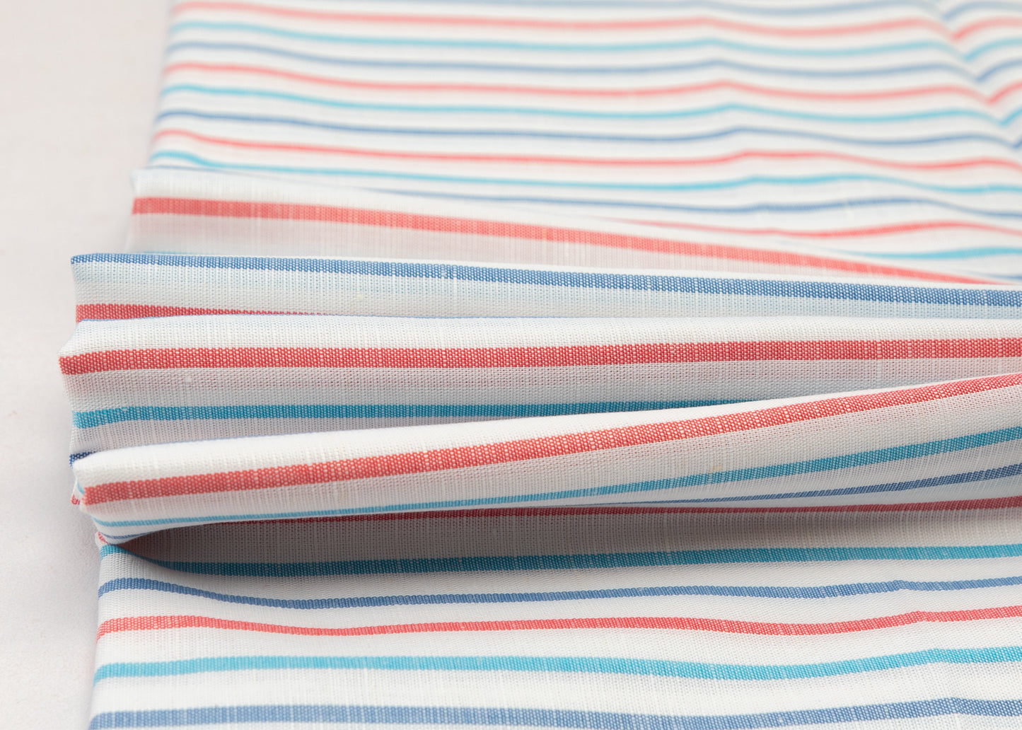 Linen Cotton Blend, Yarn Dyed, Plain,Turq And Red And White 813, Men And Women, Unstitched Shirting Or Top Fabric