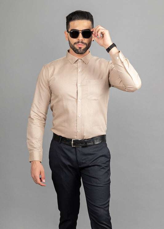 Linen Cotton Blend,Piece Dyed,Plain, Full Sleeves,Semi Slim Fit,Light Brown, Men,Shirt