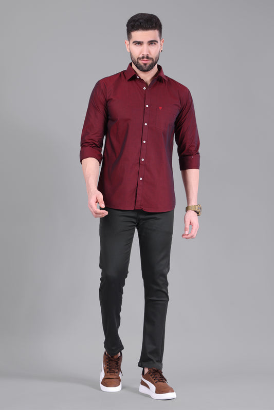 100% Cotton,  Yarn Dyed, Dobby, Full Sleeves,Semi Slim Fit,Maroon And Black Cotton, Men,Shirt